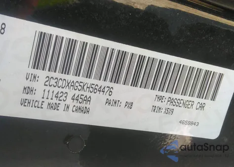 2019 Dodge Charger Police Rwd из США, поврежденный, VIN 2C3CDXAG5KH564476